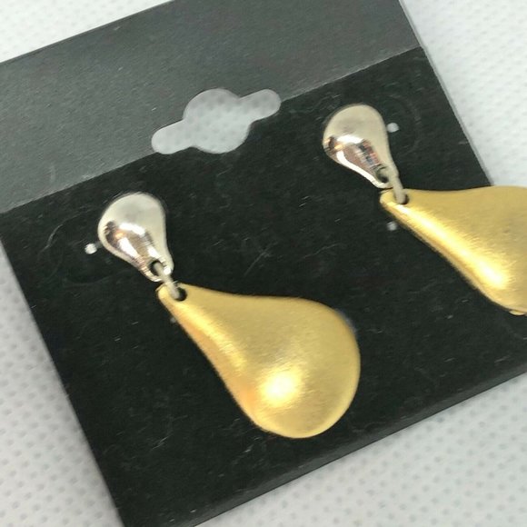 Brushed Gold Drop Teardrop Earrings 1.3" Long New - Picture 2 of 4